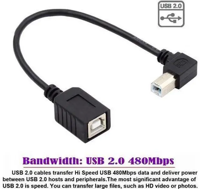 Alt view image 2 of 7 - USB 2.0 B Type Male to Female Extension Cable Left Angled 90 Degree 20cm for Printer Scanner Disk