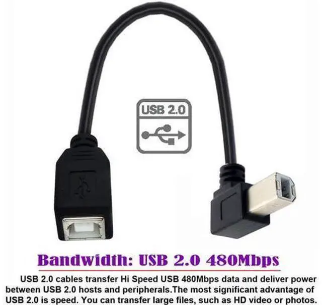 Alt view image 3 of 7 - USB 2.0 B Type Male to Female Extension Cable Left Angled 90 Degree 20cm for Printer Scanner Disk