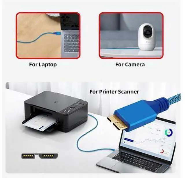 Alt view image 7 of 7 - USB 3.0 Type-A Male to USB3.0 Micro-B Male Cable Extension Blue Sleeve 5Gbps for Disk SSD Camera Data 60cm