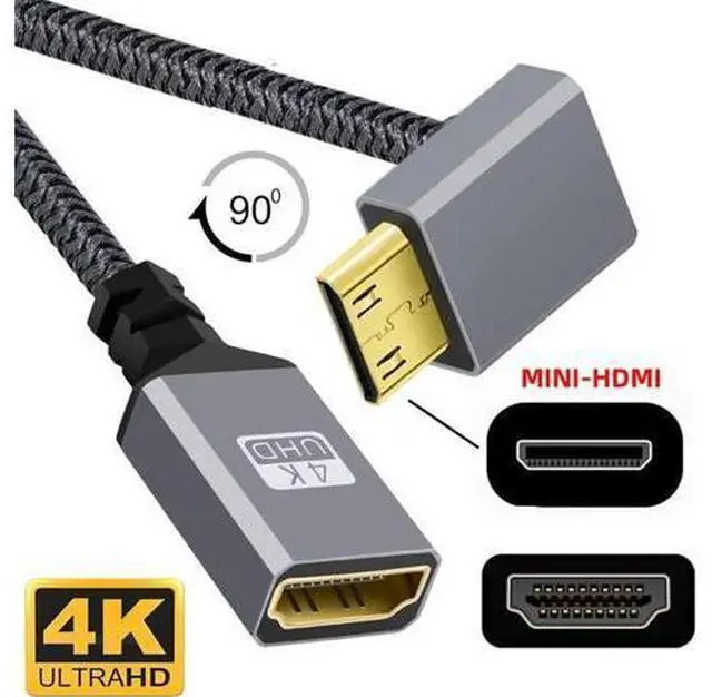 Alt view image 6 of 7 - 4K Type-C MINI HDMI 1.4 Male 90 Degree Up Angled to HDMI Female Extension Cable for DV MP4 Camera DC Laptop