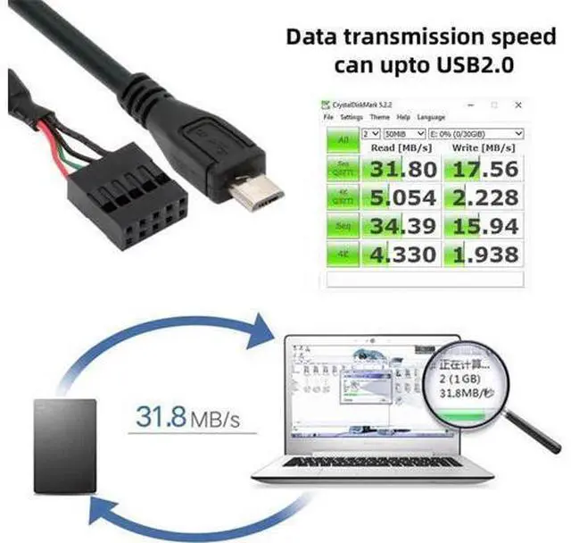 Alt view image 2 of 7 - USB 2.0 Motherboard 9pin 10pin Header to Micro USB 5Pin Cable 50cm for Mini Monitor Sensor Panel Camera