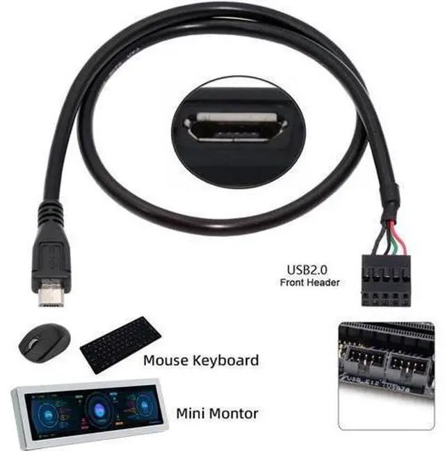 Alt view image 6 of 7 - USB 2.0 Motherboard 9pin 10pin Header to Micro USB 5Pin Cable 50cm for Mini Monitor Sensor Panel Camera