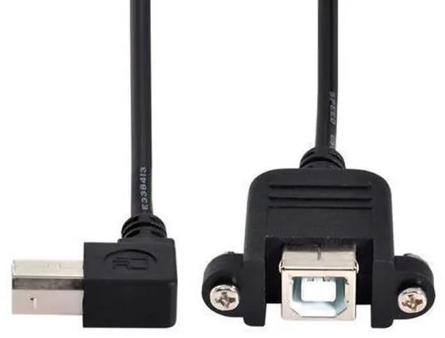 Alt view image 3 of 7 - CY USB 2.0 Type B Male to Type B Female Extension Cable with Screws for Panel Mount 50cm 90 Degree Left Angled