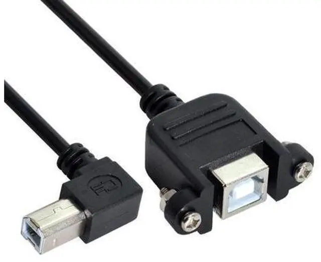 Alt view image 2 of 7 - CY USB 2.0 Type B Male to Type B Female Extension Cable with Screws for Panel Mount 50cm 90 Degree Left Angled