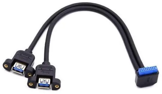 Main image of 2 Ports USB 3.0 Female to Motherboard 20Pin Male Cable for Front Panel Screw Mount Type 30cm 90 Degree Down Angled