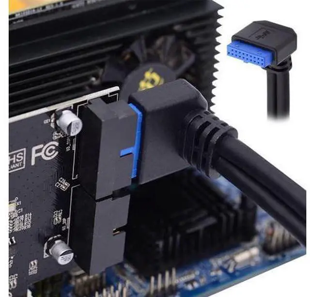 Alt view image 7 of 7 - 2 Ports USB 3.0 Female to Motherboard 20Pin Male Cable for Front Panel Screw Mount Type 30cm 90 Degree Down Angled