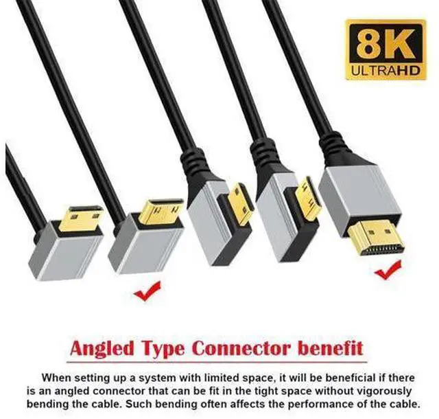 Alt view image 3 of 7 - 90 Degree Up Angled Mini HDMI 2.1 Ultra Thin HDTV Cable 8K 4K Hyper Super Flexible Slim Cord Type-A to Type-C for Camera HDTV 50cm