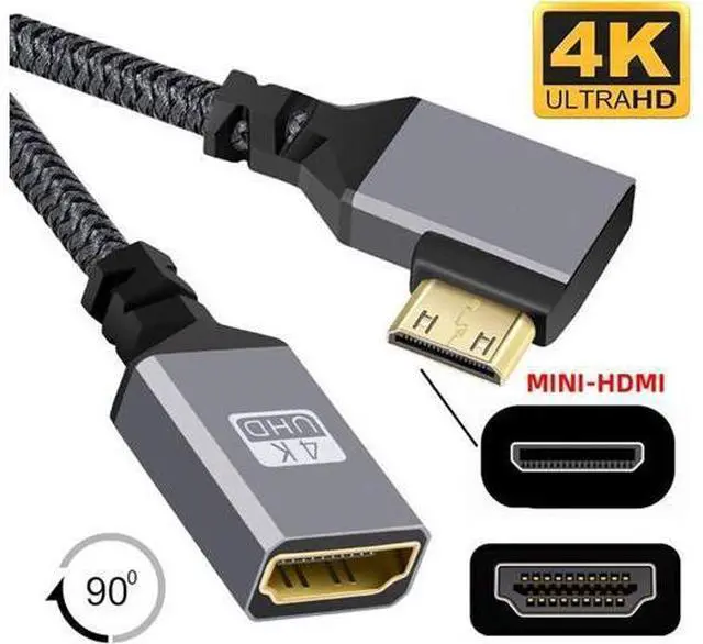 Alt view image 6 of 7 - 4K Type-C Mini HDMI 1.4 Male 90 Degree Left Angled to HDMI Female Extension Cable for DV MP4 Camera DC Laptop