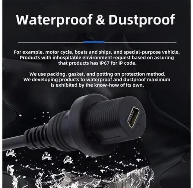 Alt view image 2 of 7 - 1m Waterproof Dustproof 480Mbps Mini USB2.0 5Pin Male to Female Extension Data Power Cable Car Panel Mount Design
