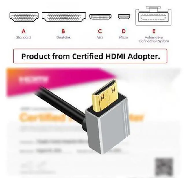 Alt view image 2 of 7 - 90 Degree Up Angled Mini HDMI 2.1 Ultra Thin HDTV Cable 8K 4K Hyper Super Flexible Slim Cord Type-A to Type-C for Camera HDTV 50cm
