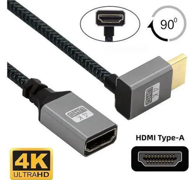 Alt view image 6 of 7 - HDMI 1.4 Type A Male to A Female Extension Cable Down Angled 90 Degree Support HDTV 4K 60hz 3D