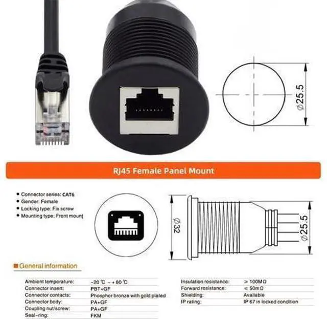 Alt view image 3 of 7 - 1m Waterproof Dustproof Screw Locking CAT6 RJ45 Male to Female LAN Ethernet Network Extension Cable Car Panel Mount Design