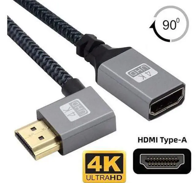 Alt view image 4 of 7 - HDMI 1.4 Type A Male to A Female Extension Cable Left Angled 90 Degree Support HDTV 4K 60hz 3D
