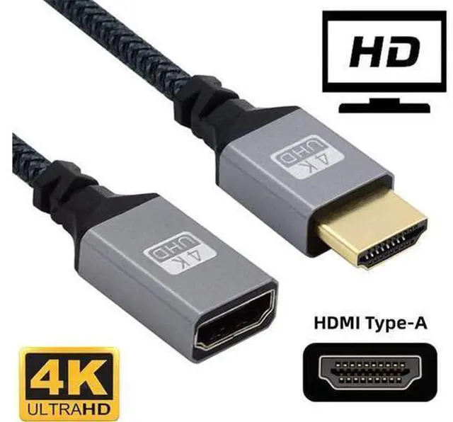 Alt view image 5 of 7 - HDMI 1.4 Type A Male to A Female Extension Cable Straight Connector 90 Degree Support HDTV 4K 60hz 3D
