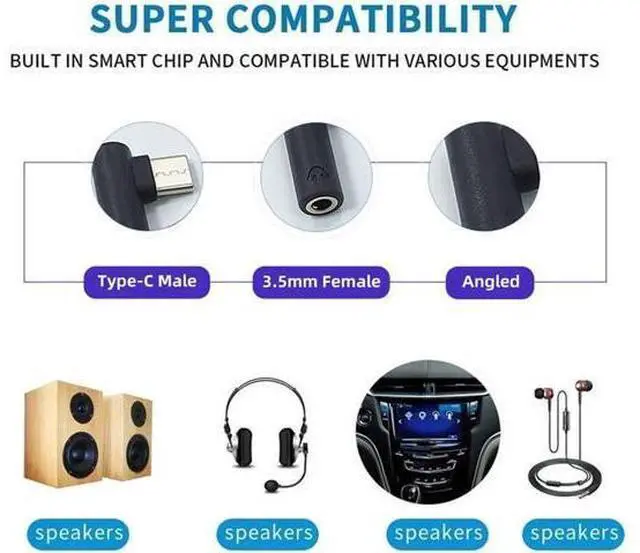 Alt view image 3 of 7 - 5pcs/Set Type-C to 3.5mm Earphone Adapter 90 Degree Angled Type USB-C 3.1 Male to AUX Audio Female