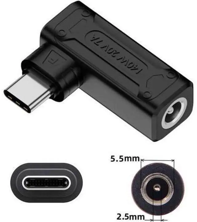 Alt view image 6 of 7 - 140W 100W DC Jack 5.5x2.5mm Input to USB-C Type-C Angled 90 Degree Power Plug Charge Adapter for Laptop Phone