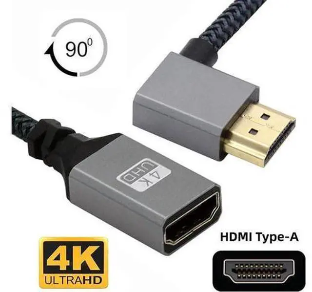 Alt view image 4 of 7 - HDMI 1.4 Type A Male to A Female Extension Cable Right Angled 90 Degree Support HDTV 4K 60hz 3D