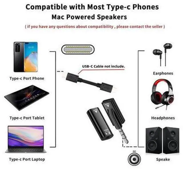 Alt view image 3 of 7 - 2pcs/lot Type-C USB-C Female to 3.5mm Male & Female Audio AUX & MIC Sound Card 16bit 48kHz Adapter Compatible with Laptop Tablet Phone