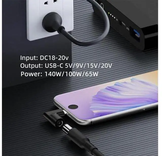 Alt view image 5 of 7 - 140W 100W DC Jack 6.0x1.4mm Input to USB-C Type-C Angled 90 Degree Power Plug Charge Adapter for Laptop Phone