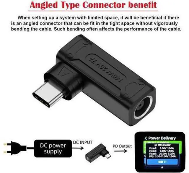 Alt view image 6 of 7 - 140W 100W DC Jack 7.9x5.4mm Input to USB-C Type-C Angled 90 Degree Power Plug Charge Adapter for Laptop Phone