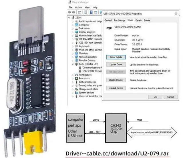 Alt view image 3 of 7 - USB-C Type-C Male to TTL Converter UART STC Module Serial Programmer CH340G CH340 3.3V 5V Adapter Replace PL-2303