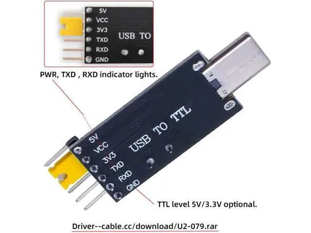 Alt view image 4 of 7 - USB-C Type-C Male to TTL Converter UART STC Module Serial Programmer CH340G CH340 3.3V 5V Adapter Replace PL-2303