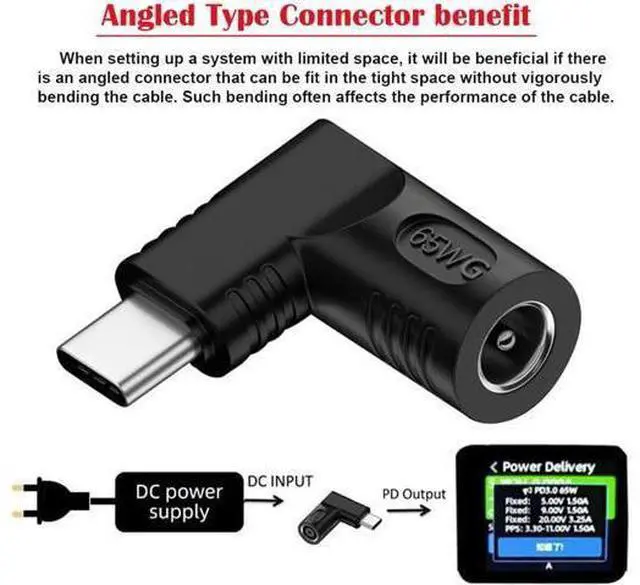 Alt view image 2 of 7 - DC Jack 5.5x2.1mm Input to USB-C Type-C Angled 90 Degree Power Plug Charge Adapter for Laptop Phone