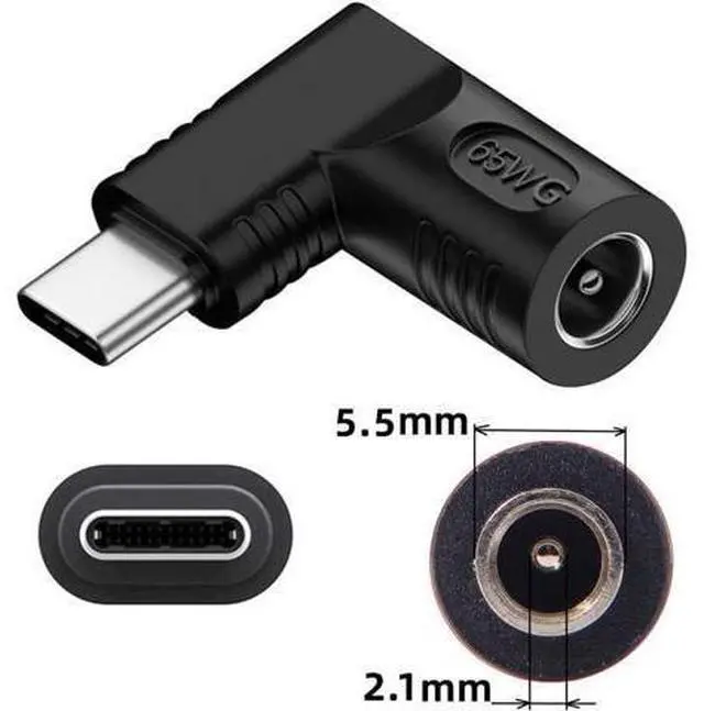 Alt view image 7 of 7 - DC Jack 5.5x2.1mm Input to USB-C Type-C Angled 90 Degree Power Plug Charge Adapter for Laptop Phone