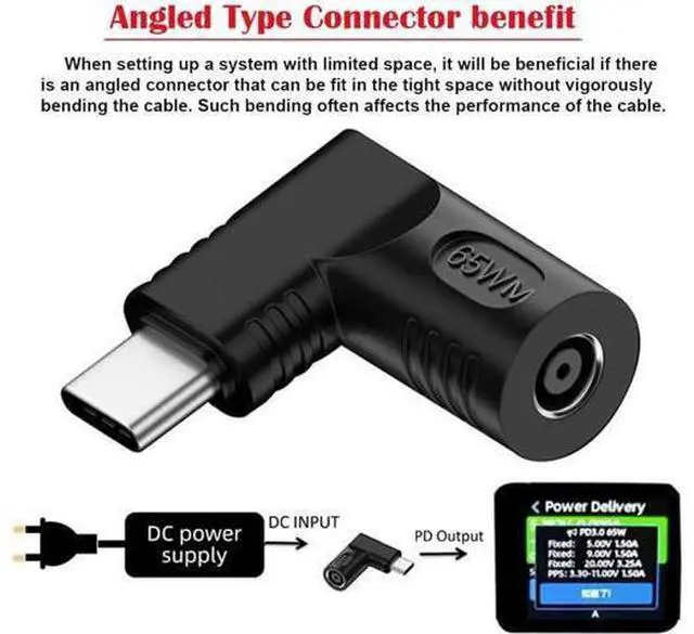Alt view image 2 of 7 - DC Jack 4.5x3.0mm Input to USB-C Type-C Angled 90 Degree Power Plug Charge Adapter for Laptop Phone