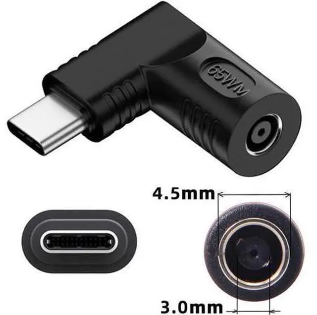 Alt view image 6 of 7 - DC Jack 4.5x3.0mm Input to USB-C Type-C Angled 90 Degree Power Plug Charge Adapter for Laptop Phone