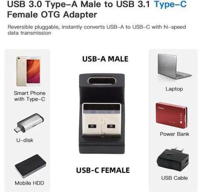 Alt view image 5 of 7 - USB-C Type C Female Up Opposite U Shape Back Angled to USB 3.0 A Male Data Adapter for Laptop Desktop