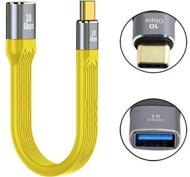 Alt view image 2 of 7 - Yellow USB 3.1 Type C Male Host to USB3.0 Type A Female OTG Flat Slim FPC Data Cable for Laptop & Phone