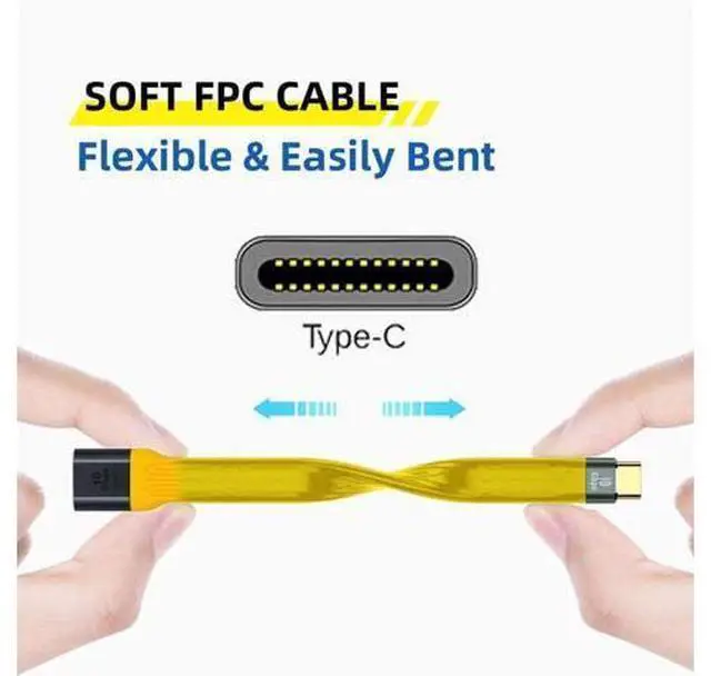 Alt view image 4 of 7 - Yellow USB 3.1 Type C Male Host to USB3.0 Type A Female OTG Flat Slim FPC Data Cable for Laptop & Phone