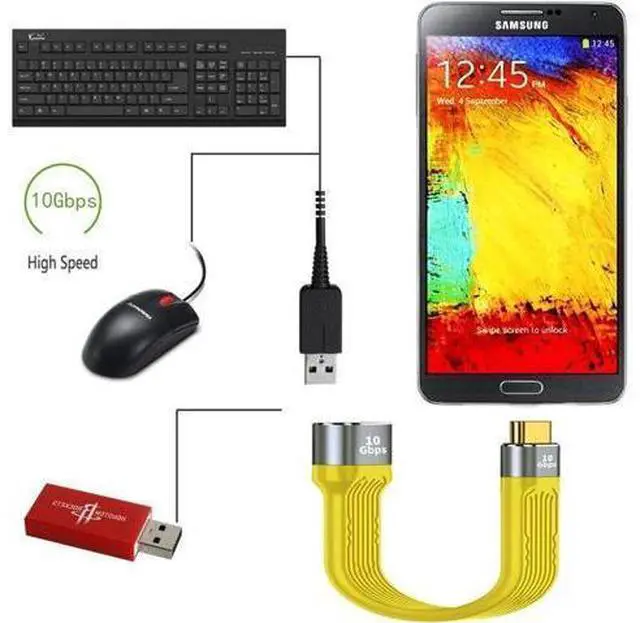 Alt view image 6 of 7 - Yellow USB 3.1 Type C Male Host to USB3.0 Type A Female OTG Flat Slim FPC Data Cable for Laptop & Phone