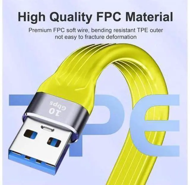 Alt view image 3 of 7 - Yellow 10Gbps USB 3.1 Type C Male to USB3.0 Type A Male Flat Slim FPC Data Cable for Laptop & Phone