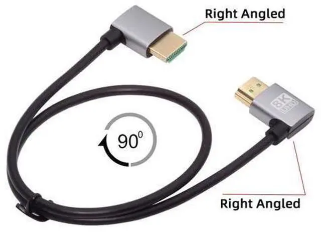 Alt view image 7 of 7 - HDMI 2.1 Ultra Thin HDTV Cable 8K 4K Hyper Super Flexible Slim Cord Right Angled to Right Angled 90 Degree Type-A for Computer HDTV