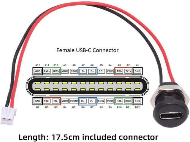 Alt view image 2 of 7 - DIY OEM 5pcs/Set Type C Female Socket to 2Pin Header Cable Pitch=2.0mm Panel Mount Type DC 5V Power