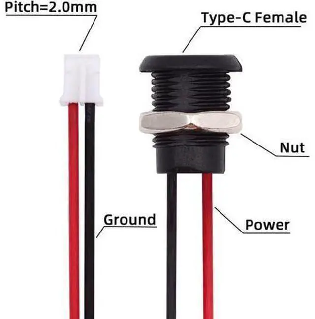 Alt view image 4 of 7 - DIY OEM 5pcs/Set Type C Female Socket to 2Pin Header Cable Pitch=2.0mm Panel Mount Type DC 5V Power