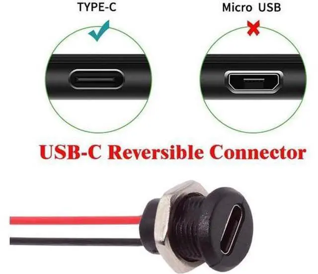 Alt view image 3 of 7 - DIY OEM 5pcs/Set Type C Female Socket to 2Pin Header Cable Pitch=2.0mm Panel Mount Type DC 5V Power