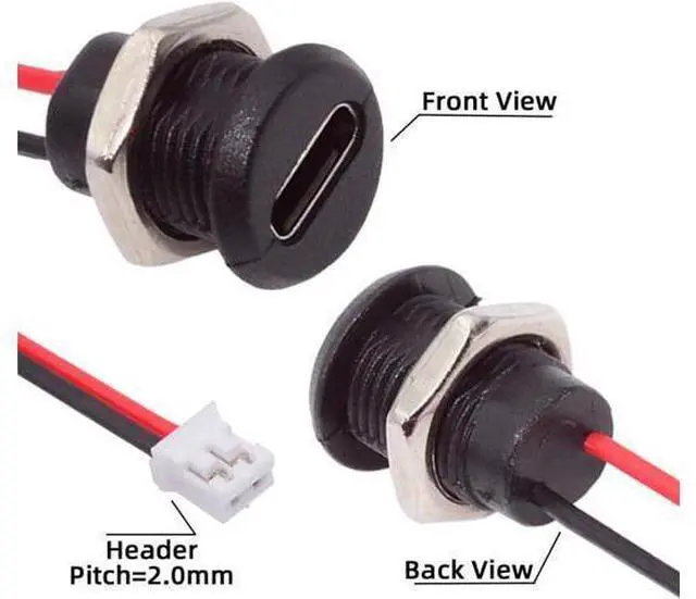 Alt view image 7 of 7 - DIY OEM 5pcs/Set Type C Female Socket to 2Pin Header Cable Pitch=2.0mm Panel Mount Type DC 5V Power
