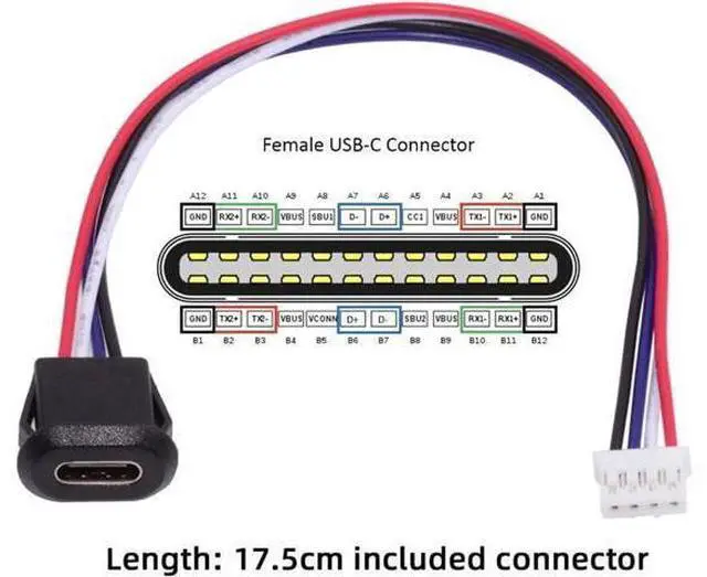 Alt view image 3 of 7 - 5pcs/Set DIY OEM Type C Female Socket to 4Pin Header Cable Pitch=2.0mm Latch Mount Type DC 5V Power