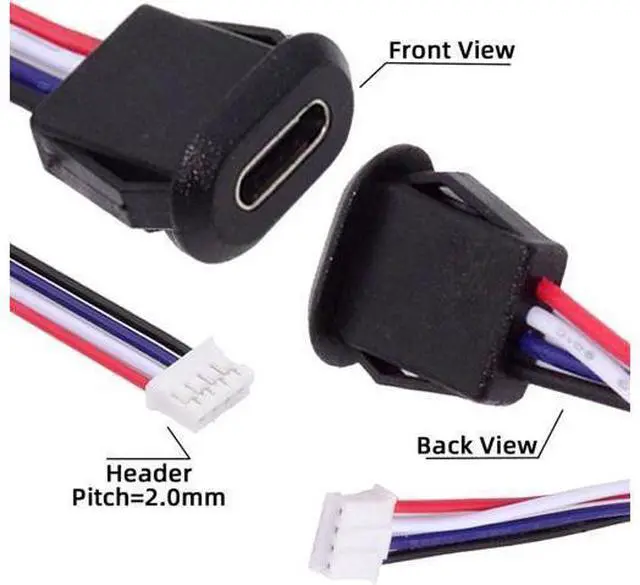 Alt view image 6 of 7 - 5pcs/Set DIY OEM Type C Female Socket to 4Pin Header Cable Pitch=2.0mm Latch Mount Type DC 5V Power
