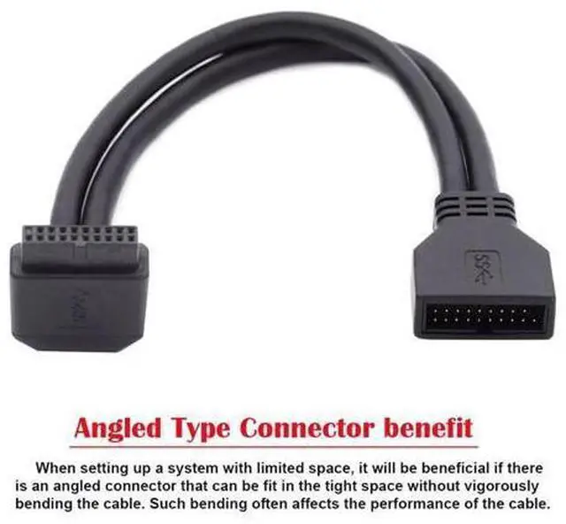 Alt view image 7 of 7 - Up Angled USB 3.0 20Pin 19Pin Male to Female Extension 5Gbps Cable 90 Degree for Motherboard Mainboard