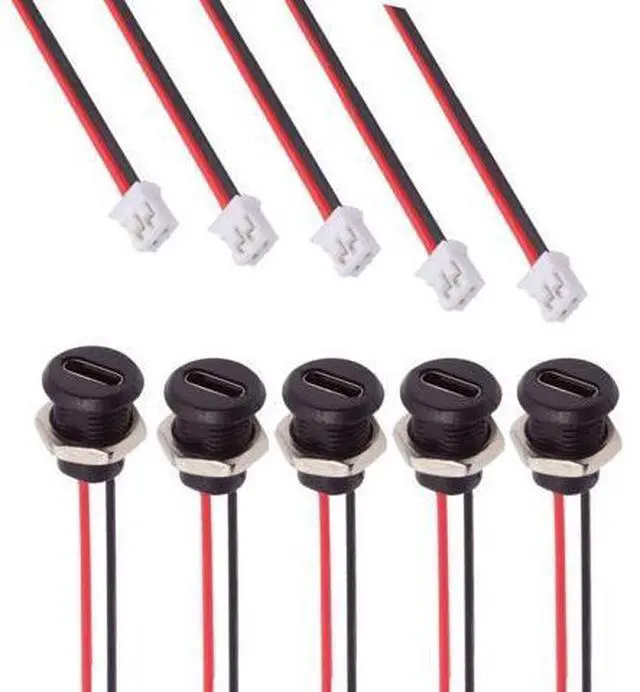 Main image of 5 Pack 2.0mm Pitch 2Pin to USB C Female DC 5V 3A Charging Socket Port Conversion Cable Adapter with Waterproof Dustproof Rubber Plug