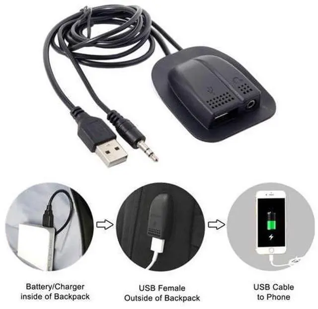 Alt view image 3 of 7 - USB 2.0 Type A/Audio 3.5mm Male to Female Backpack Charge Data Extension Cable for Outdoor Travel Camping