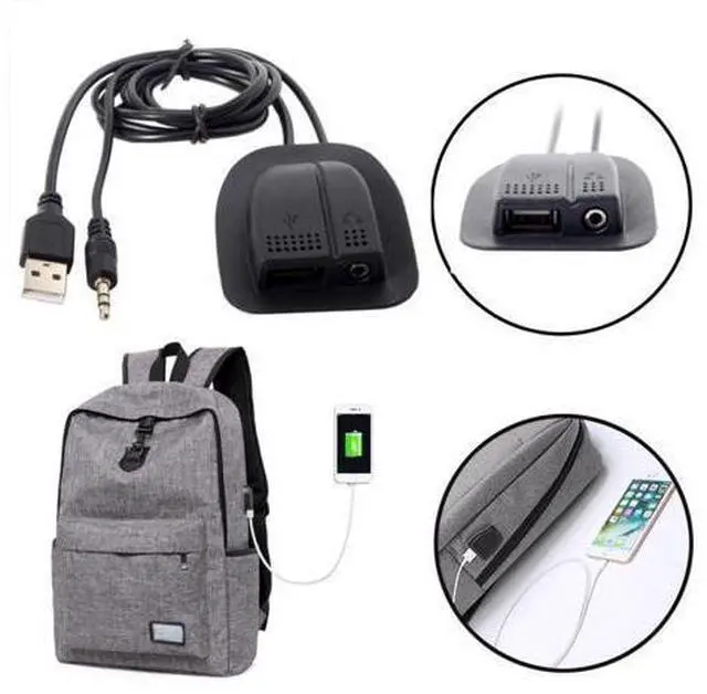 Alt view image 4 of 7 - USB 2.0 Type A/Audio 3.5mm Male to Female Backpack Charge Data Extension Cable for Outdoor Travel Camping