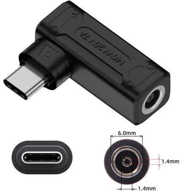 Alt view image 7 of 7 - 140W 100W DC Jack 6.0x1.4mm Input to USB-C Type-C Angled 90 Degree Power Plug Charge Adapter for Laptop Phone