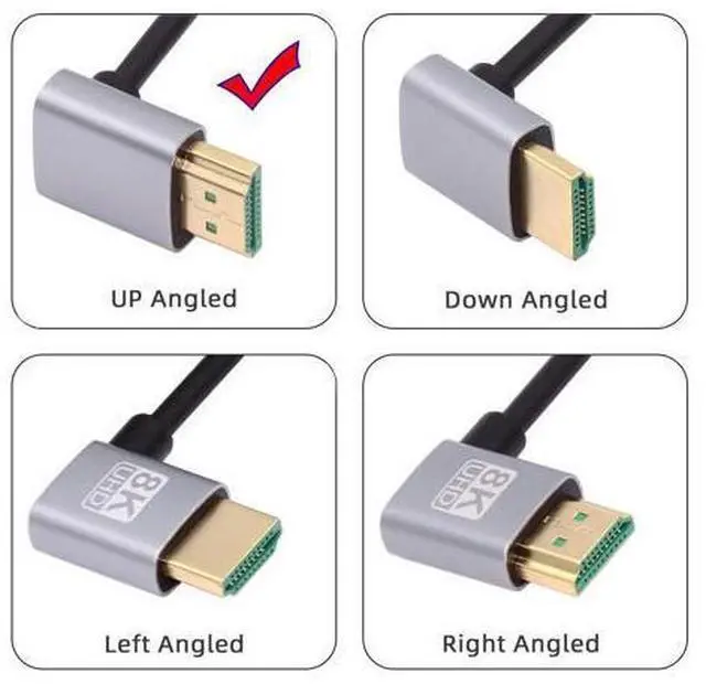 Alt view image 3 of 7 - HDMI 2.1 Ultra Thin HDTV Cable 8K 4K Hyper Super Flexible Slim Cord Up Angled to Up Angled 90 Degree Type-A for Computer HDTV