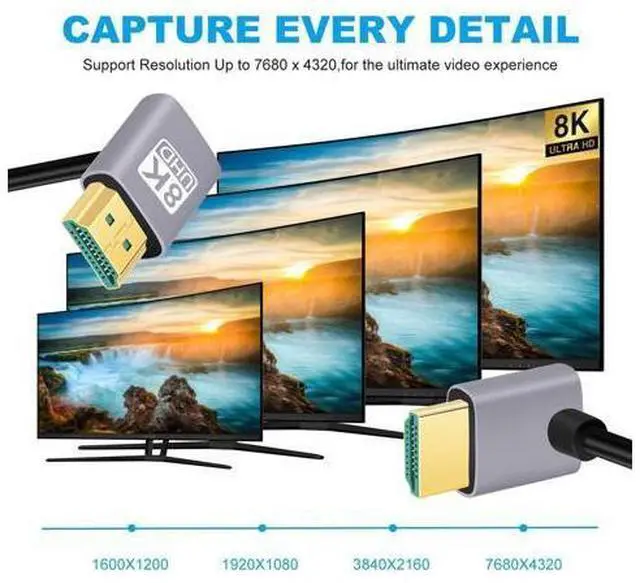 Alt view image 5 of 7 - HDMI 2.1 Ultra Thin HDTV Cable 8K 4K Hyper Super Flexible Slim Cord Up Angled to Up Angled 90 Degree Type-A for Computer HDTV