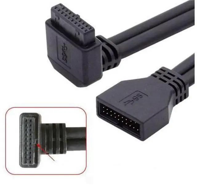 Alt view image 6 of 7 - USB 3.0 Front Panel Header 19/20Pin Male to Female 90 Degree Down Angled Mainboard Header Port Extension Cable Adapter